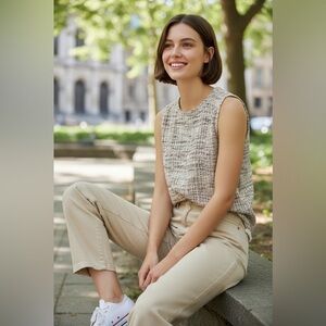 W5 + Anthropologie - Cream and Brown Tweed Women's Top